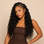 Natural black ocean wave feather crochet human hair pack laid flat
