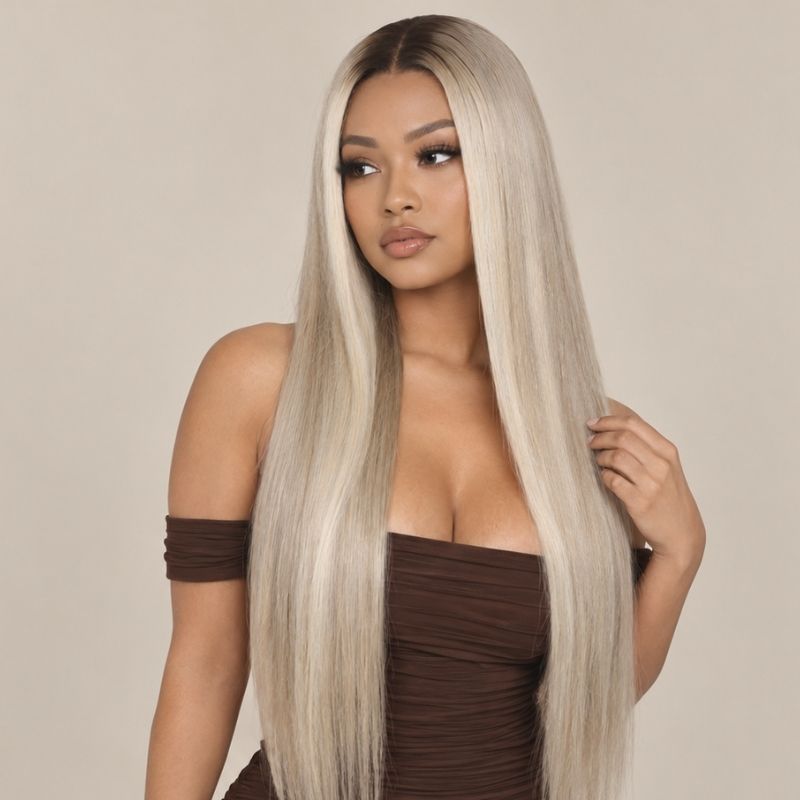 Model wearing the Frost glueless 5x5 HD closure wig, shown from another angle