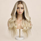The Sunfade glueless 5x5 HD closure wig on a stand, showing the HD lace parting