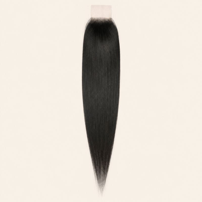 Two by six inch lace strip that carries one long front-to-back part