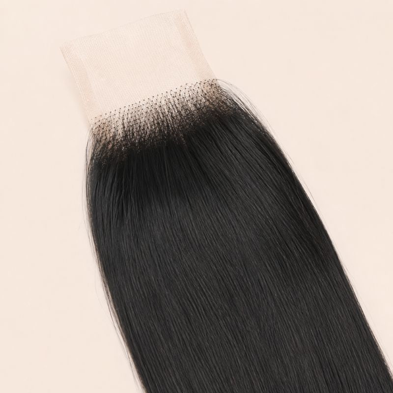 Narrow transparent lace parting space on a straight 2x6 deep part closure