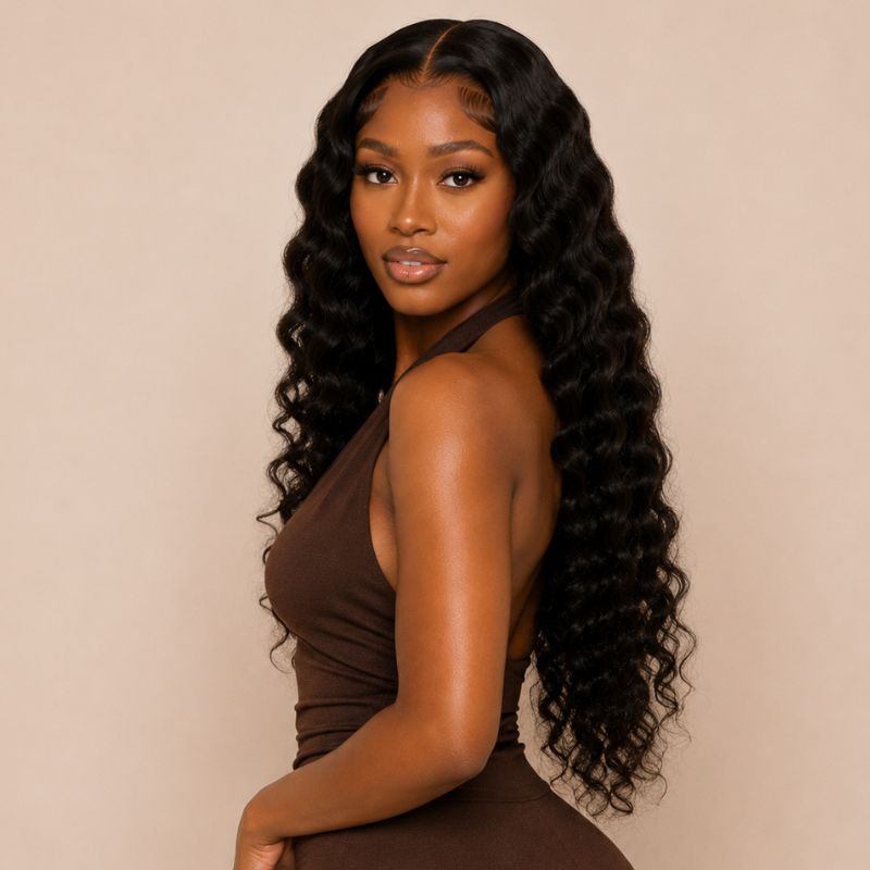 Close-up of the loose Spanish wave pattern on virgin human hair