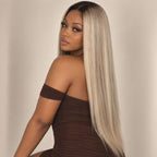 Model wearing the Vanilla Bean glueless 5x5 HD closure wig, shown from another angle