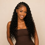 Close-up of the feathered water wave texture on crochet human hair