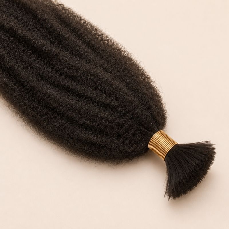 Bundles of natural black afro kinky bulk human braiding hair banded together