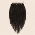 Afro kinky curly 6x6 HD lace closure in natural black, laid flat showing the full hair length