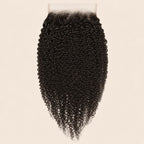 Afro kinky curly 6x6 HD lace closure in natural black, laid flat showing the full hair length