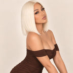 Model wearing a #613 blonde bob lace front wig, shown from another angle
