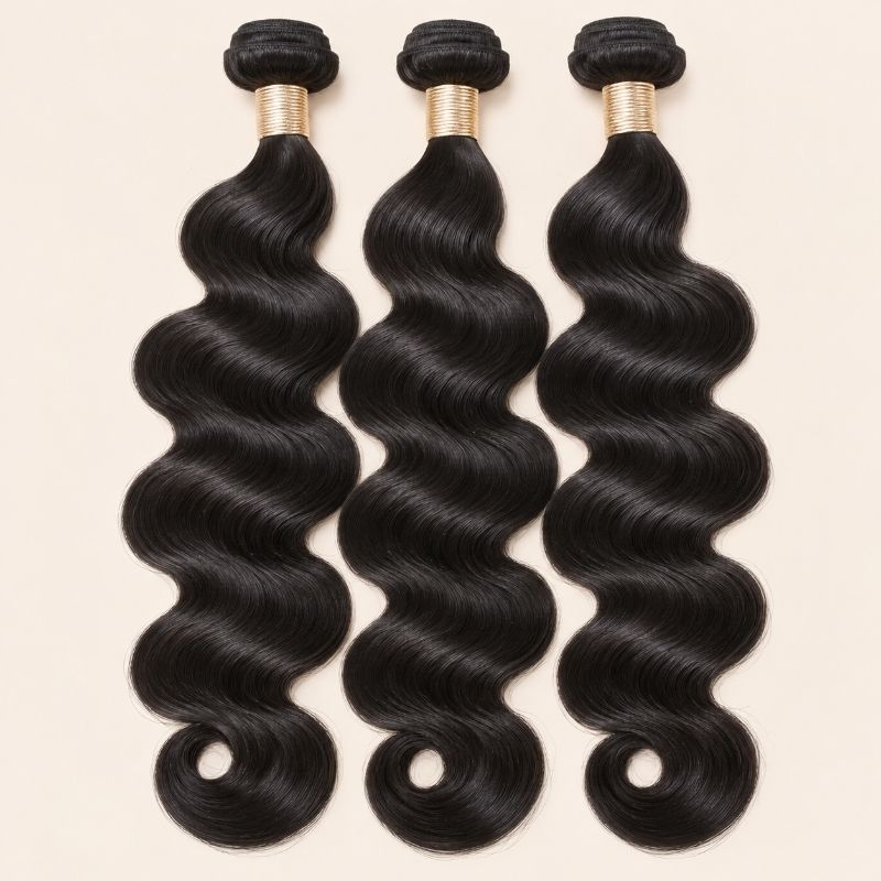 Three body wave human hair bundles standing side by side