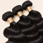 Three body wave bundles angled to show the machine-sewn wefts