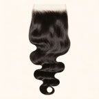 Body wave 6x6 HD lace closure in natural black, laid flat showing the full hair length