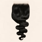 Body wave 7x7 HD lace closure in jet black, laid flat showing the full hair length