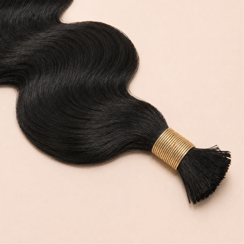 Bundles of natural black body wave bulk human braiding hair banded together