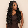 Model wearing natural black body wave bulk human braiding hair