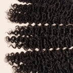 Three Burmese curly wefts laid flat, showing the staggered lengths