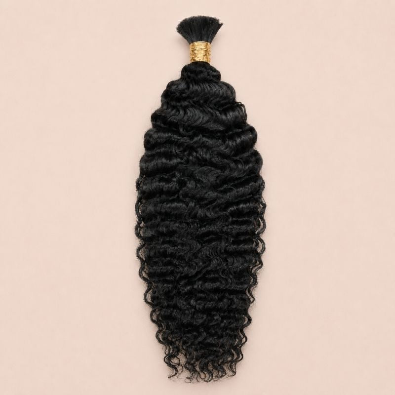 Single bundle of natural black burmese curly bulk human braiding hair