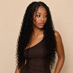 Full length of natural black burmese curly human braiding hair styled on model