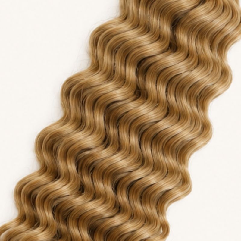 Close-up of the deep wave texture in color 27 honey blonde human braiding hair