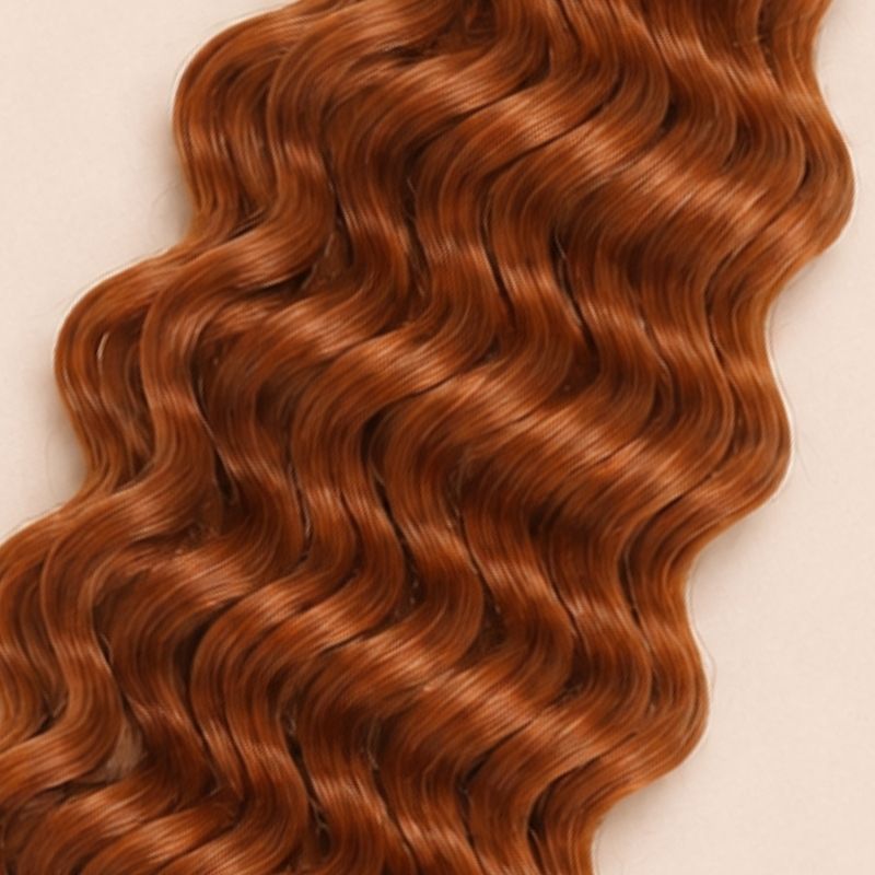 Close-up of the deep wave texture in color 350 copper human braiding hair