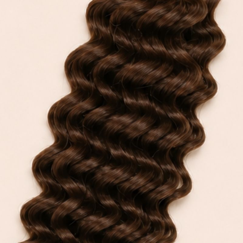 Close-up of the deep wave texture in color 4 medium brown human braiding hair