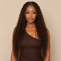 Model wearing color 4 medium brown deep wave bulk human braiding hair