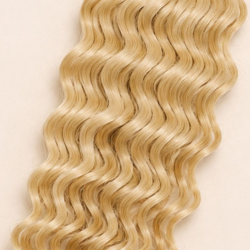 Close-up of the deep wave texture in color 613 blonde human braiding hair