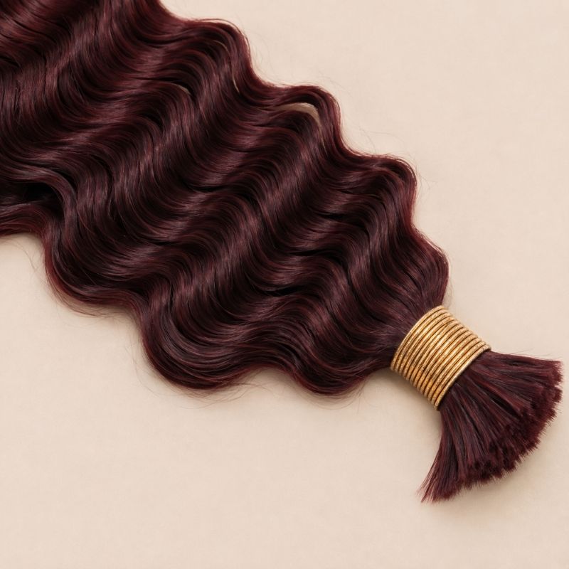Bundles of color 99J burgundy deep wave bulk human braiding hair banded together
