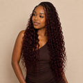 Model wearing color 99J burgundy deep wave bulk human braiding hair