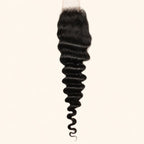 Deep wave 2x6 HD lace closure in natural black, laid flat showing the full hair length