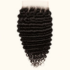 Deep wave 6x6 HD lace closure in natural black, laid flat showing the full hair length