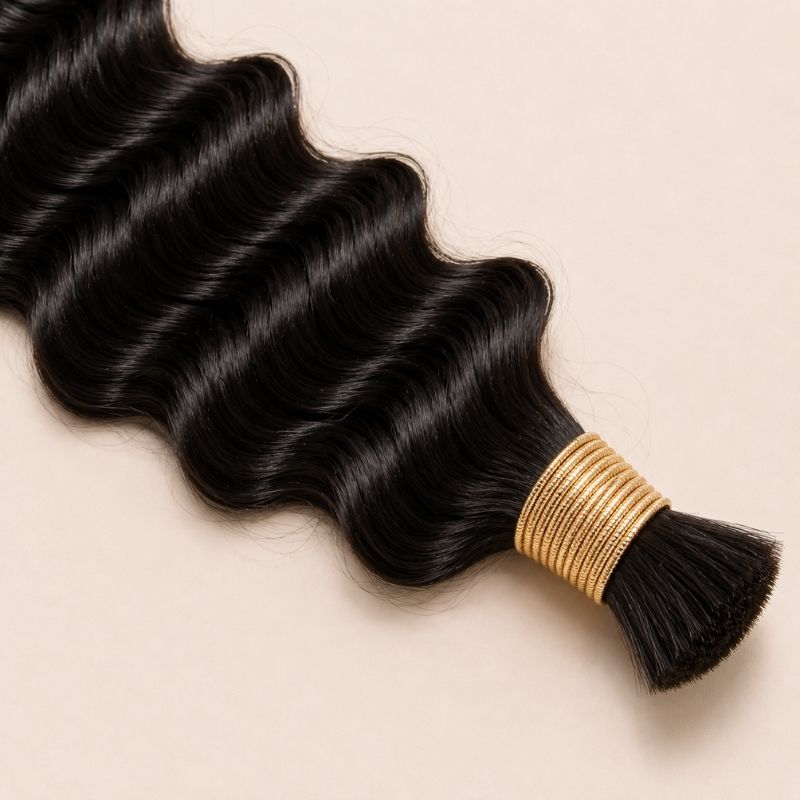 Bundles of natural black deep wave bulk human braiding hair banded together