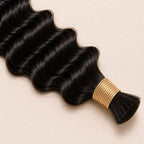 Banded bundles of natural black deep wave bulk hair