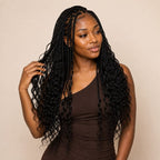 Full-length view of deep wave hair worn loose on a model
