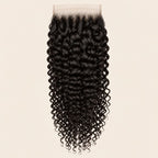 Kinky curly 6x6 HD lace closure in natural black, laid flat showing the full hair length