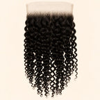 Kinky curly 7x7 HD lace closure in natural black, laid flat showing the full hair length
