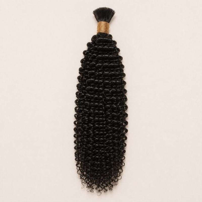 Single bundle of natural black kinky curly bulk human braiding hair