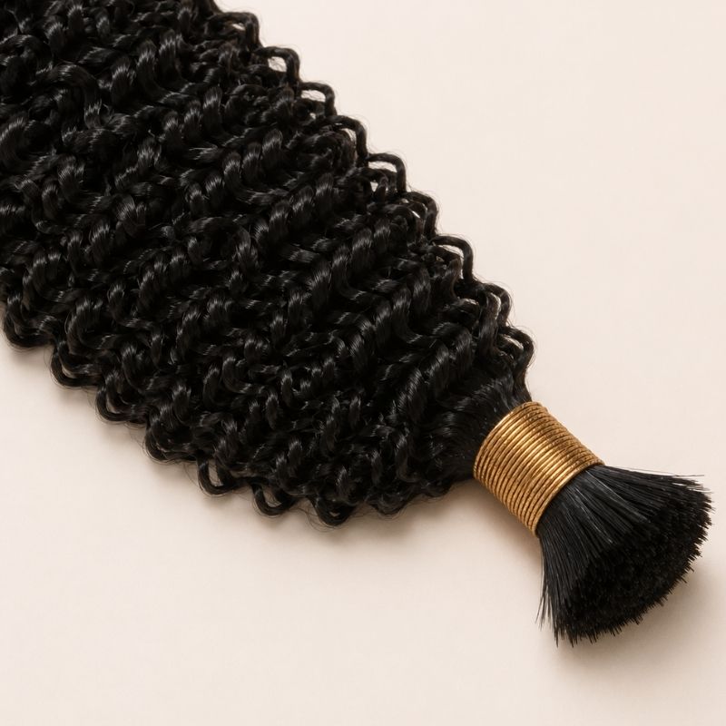 Bundles of natural black kinky curly bulk human braiding hair banded together