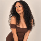Model wearing a kinky curly human hair U-part wig