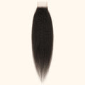 Kinky straight 2x6 HD lace closure in natural black, laid flat showing the full hair length