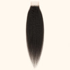 Kinky straight 2x6 HD lace closure in natural black, laid flat showing the full hair length