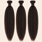 Three kinky straight human hair bundles standing side by side