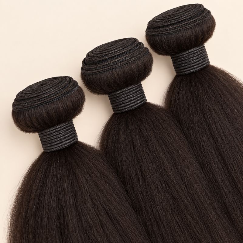 Three kinky straight bundles angled to show the machine-sewn wefts