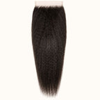 Kinky straight 6x6 HD lace closure in natural black, laid flat showing the full hair length