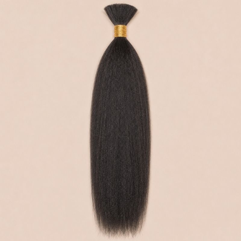 Single bundle of natural black kinky straight bulk human braiding hair