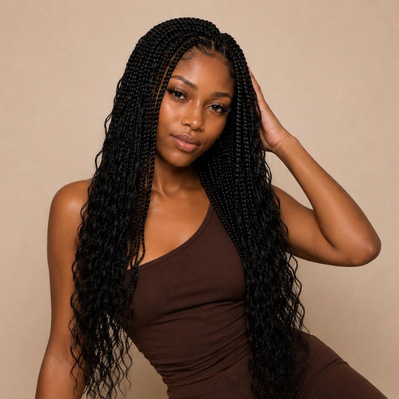 Full length of natural black latin wave human braiding hair styled on model