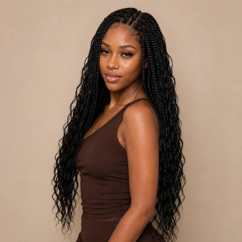 Model wearing natural black latin wave bulk human braiding hair