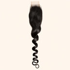 Loose wave 2x6 HD lace closure in natural black, laid flat showing the full hair length