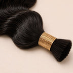 Close-up of the loose wave texture in natural black human braiding hair
