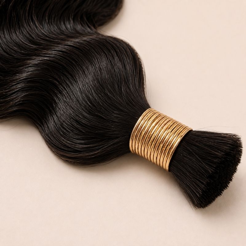 Close-up of the loose wave texture in natural black human braiding hair