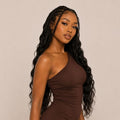 Model wearing natural black loose wave bulk human braiding hair